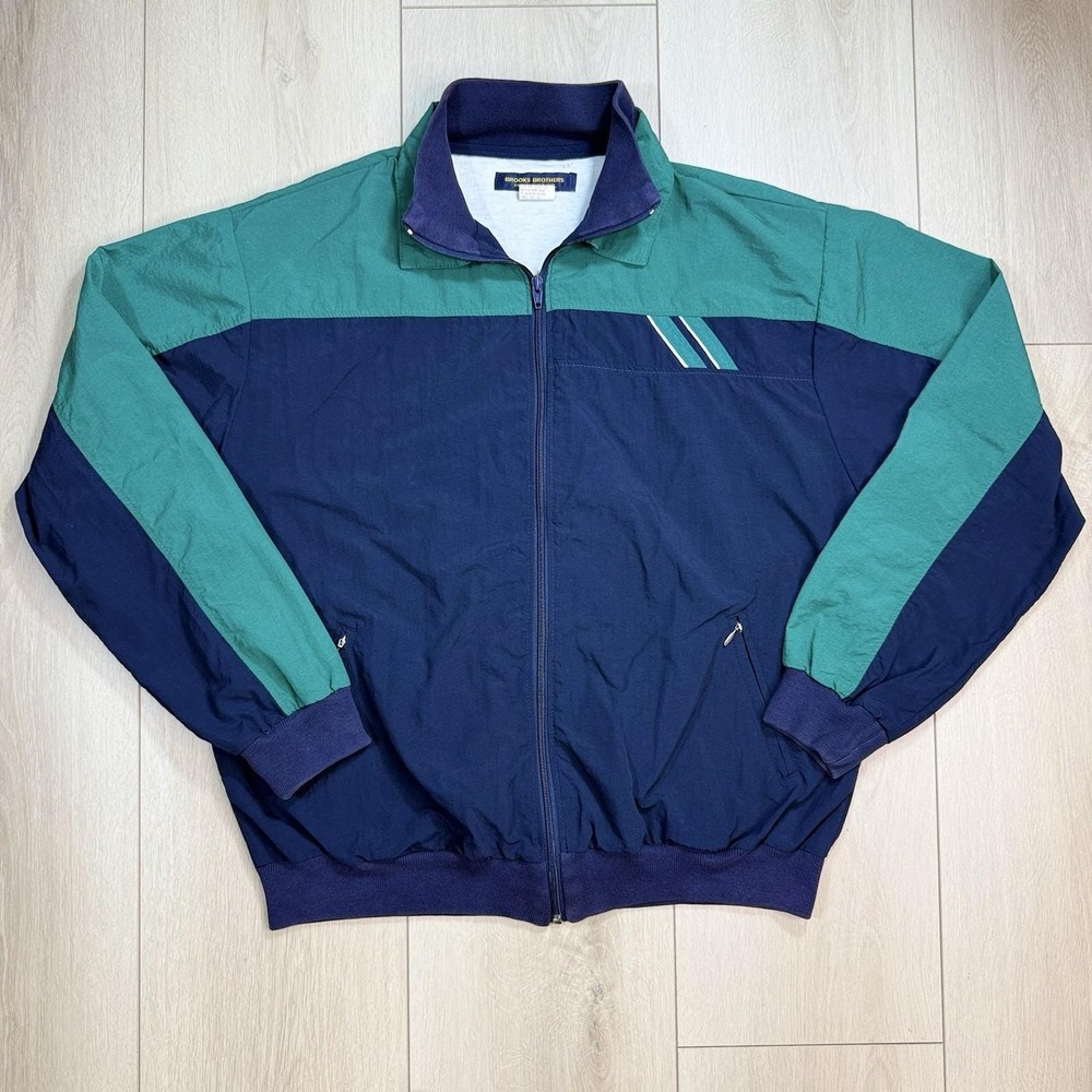 Vintage Brooks Brothers Colorblock Windbreaker Jacket Men's L Navy Green USA